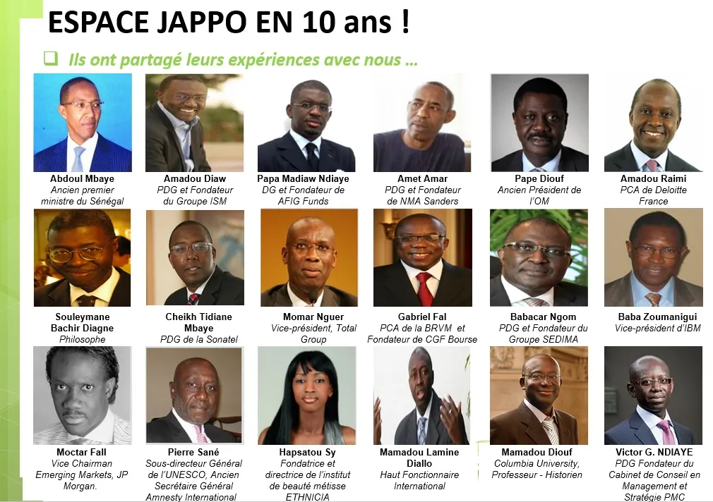 Visuel « Espace Jappo en 10 ans ! Ils ont partagé leurs expériences avec nous », avec les portraits des 18 invités nommés dans le texte de la page